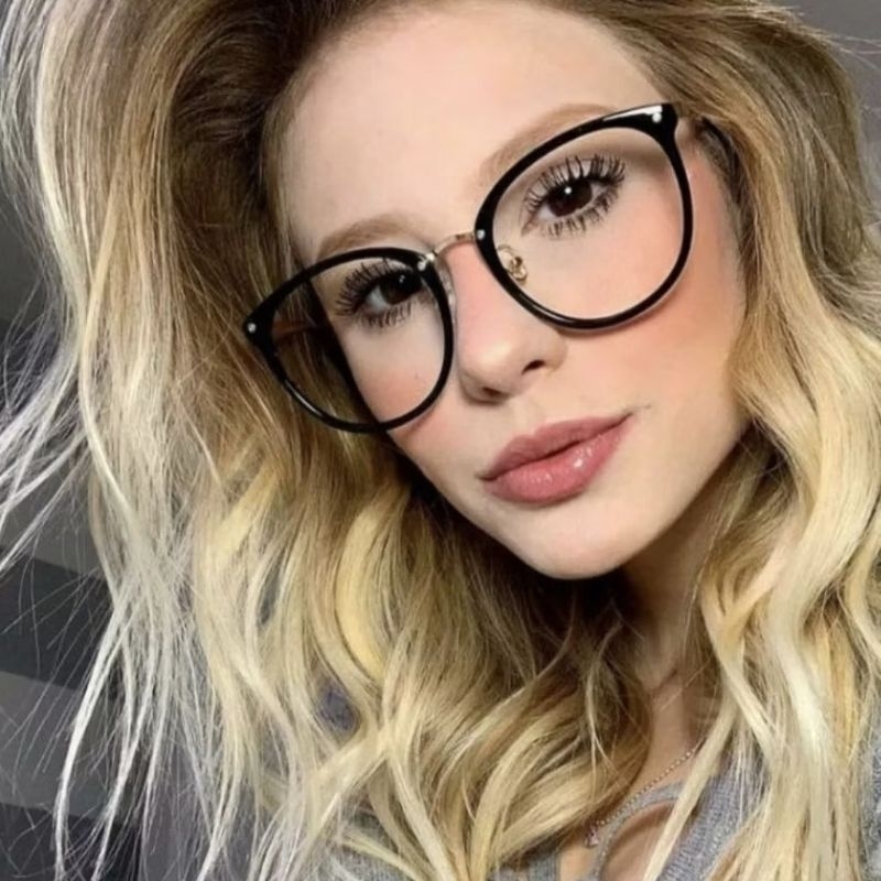 Óculos Femininos Com Armação / Lentes Claras / Redondos Grandes / De Metal em Oferta na Shopee