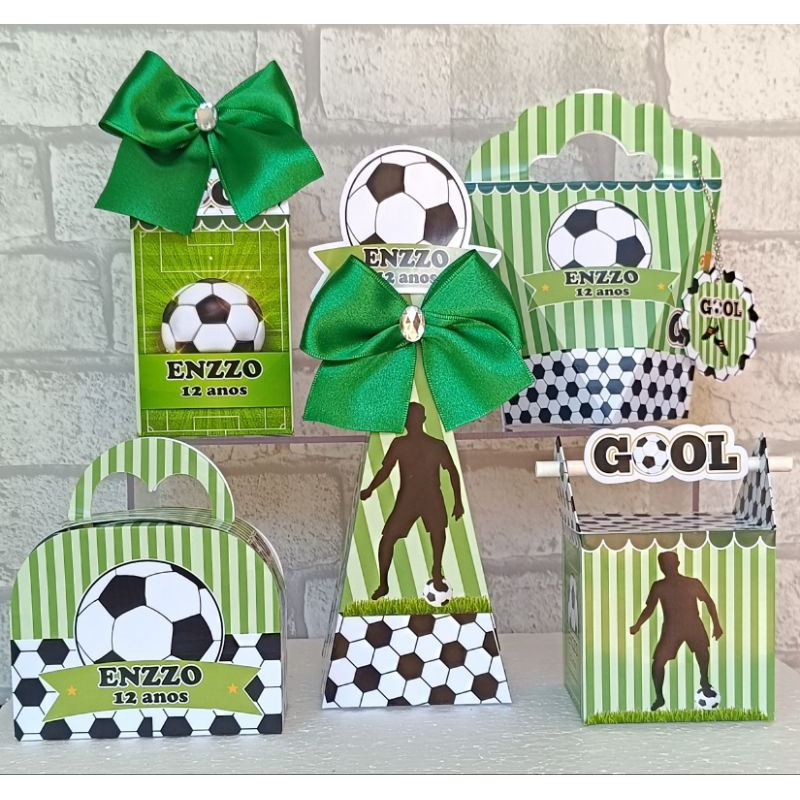 kit caixinhas personalizadas tema futebol (PEGUE MONTE)lembrancinha para festa infantil/doces/chá de bebê