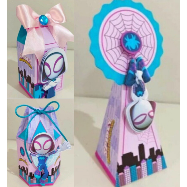 ENVIO RAPIDO/15 CAIXINHAS PERSONALIZADAS/LEMBRANCINHAS/PERSONALIZADOS/PEGUE E MONTE:TEMA Spider-Woman / ARANHA FANTASMA
