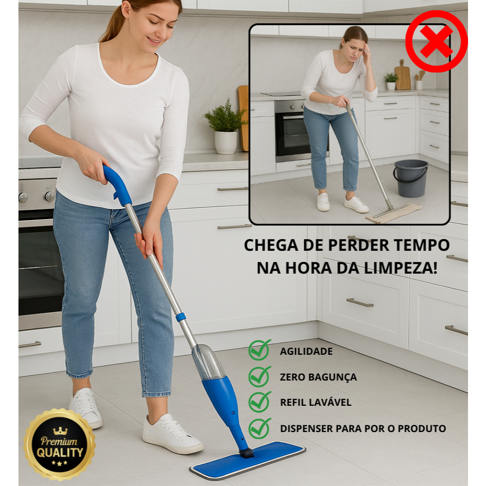 Mop Spray PRO Com Reservatório Rodo De Limpeza Refil Microfibra