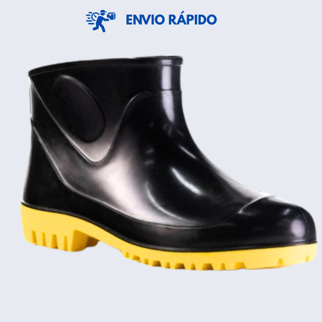 Bota Galocha de PVC Impermeável Antiderrapante Cano Curto PT/AM para Motoboy, Pesca, Construção e Limpeza Profissional