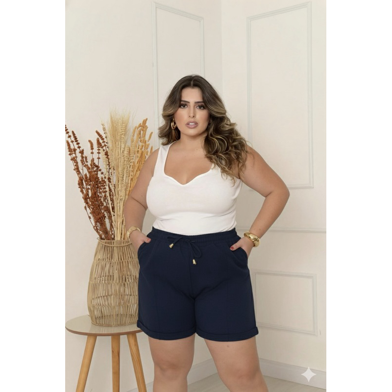 Kit 2 short feminino G1 G2 G3 PLUS SIZE confortável social cintura elástca alta casual soltinho linhão curvy