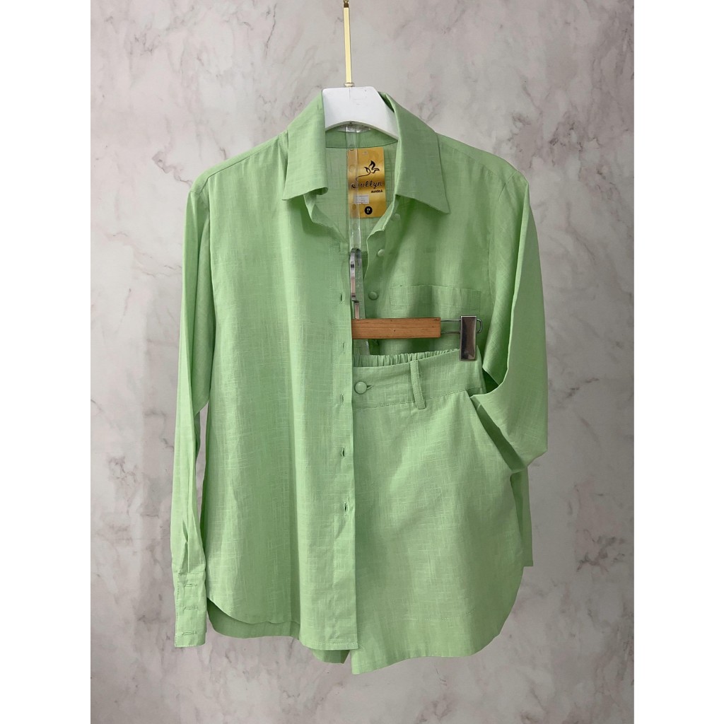 Conjunto Femenino Leve | Camisa Chemise de Manga Longa e Short Com Elástico atrás | Semitransparente em Oferta na Shopee