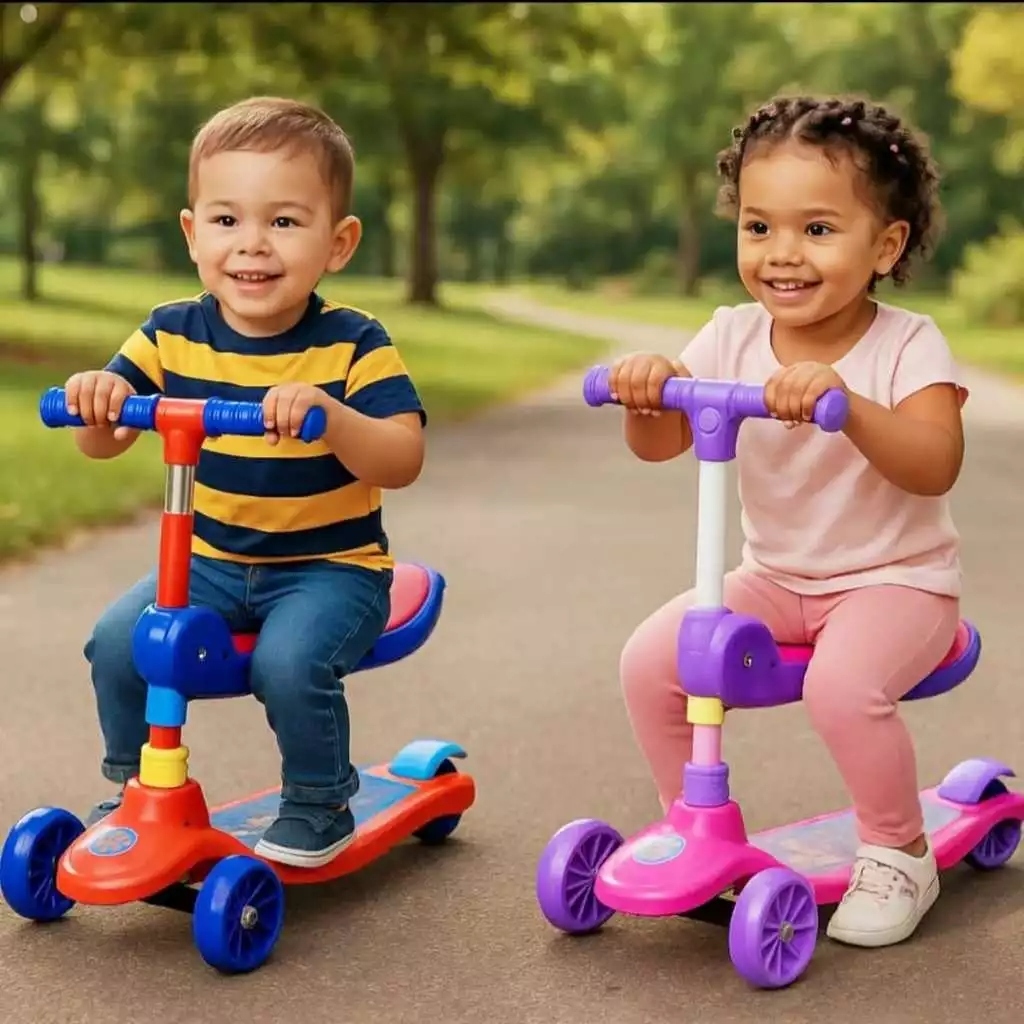 Patinete Infantil 2 em 1 Rosa ou Azul Assento Ajustável Scooter Criança Estável Confortável