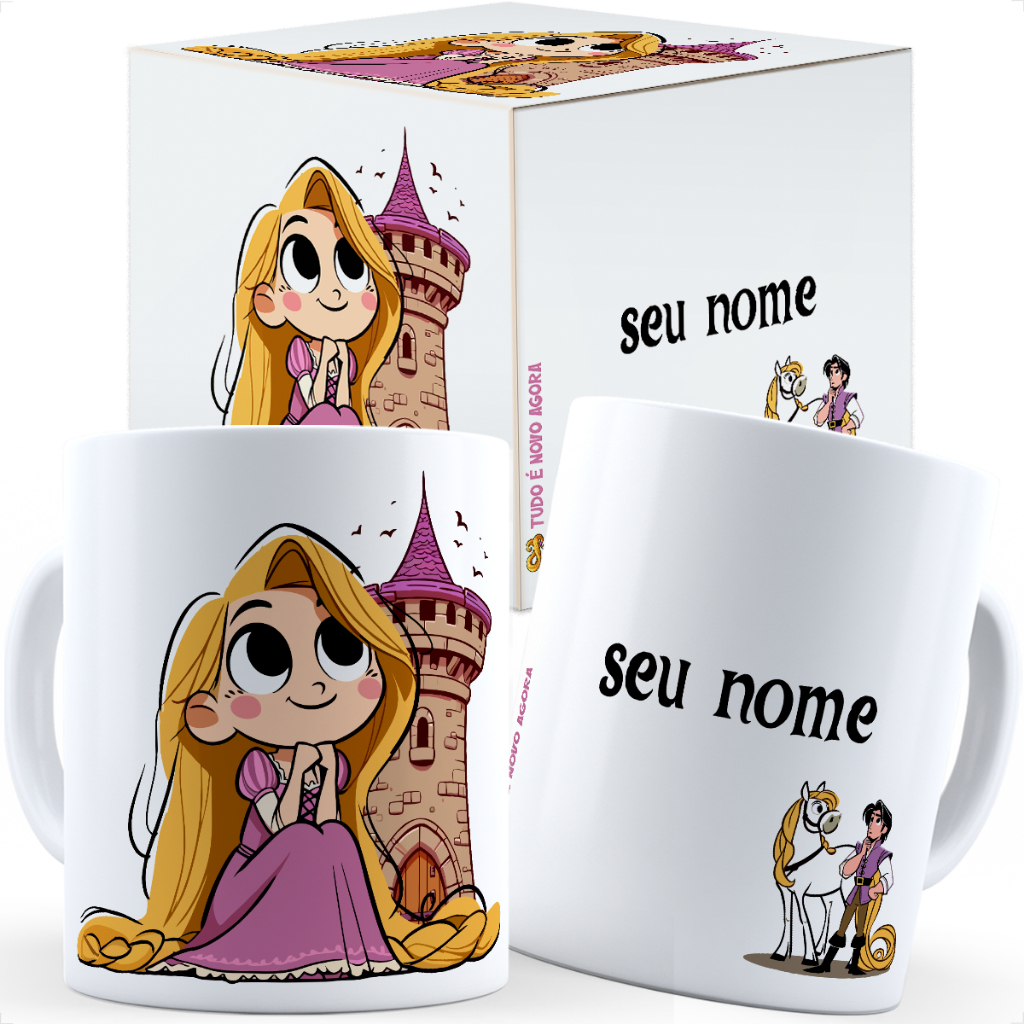 Caneca Rapunzel Flynn Fofa Com Nome - Caixa Personalizada em Oferta na Shopee