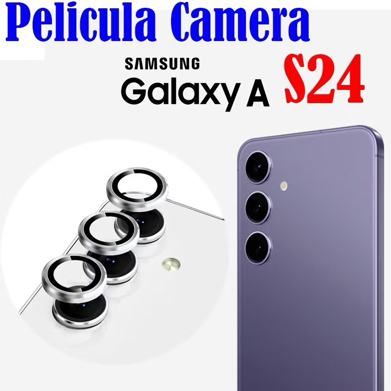 KIT(3 Pcs) Película De Câmera P/Galaxy S24/S24 FE/S24 PLUS Protetor De Lente Com Anel De Metal Vidro Temperado em Oferta na Shopee