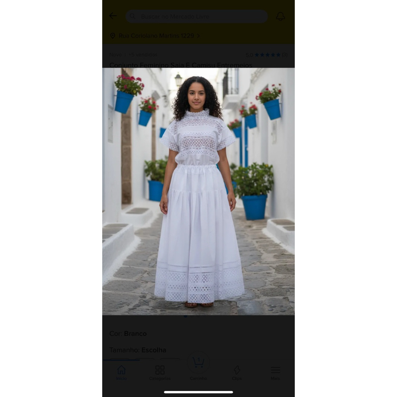 Conjunto Feminino Saia Luxo e Camisu Xirê com Entremeios – Roupas de Santo Umbanda Candomblé – Afro Chique Confecções