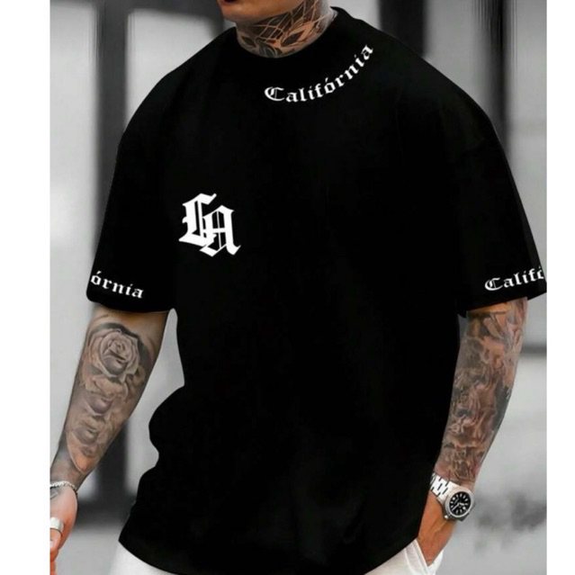 Camiseta Streetwear LA Califórnia Oversized Masculina Moda Urbana Preto