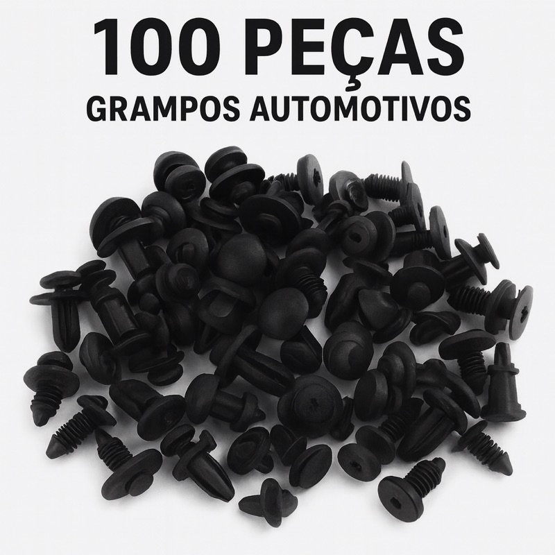 Kit 100 Grampos Automotivos Fixadores Plásticos Universais