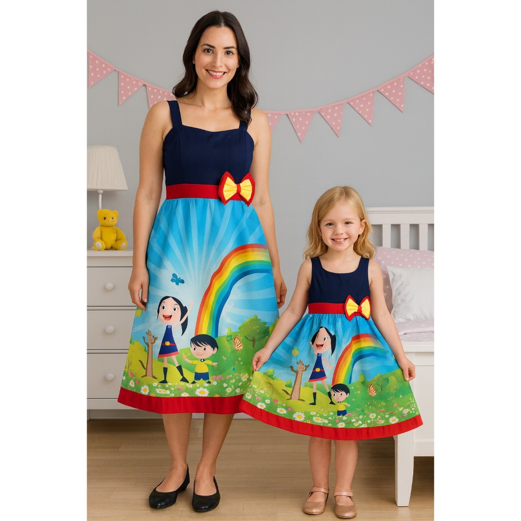 Vestido Luna Temático Festa Infantil Aniversário Moda Mãe e Filha Tal Mãe Tal Filha