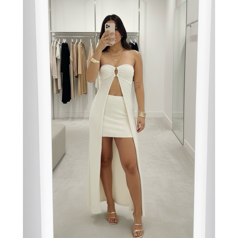 conjunto túnica longa e mini saia justa🛍️