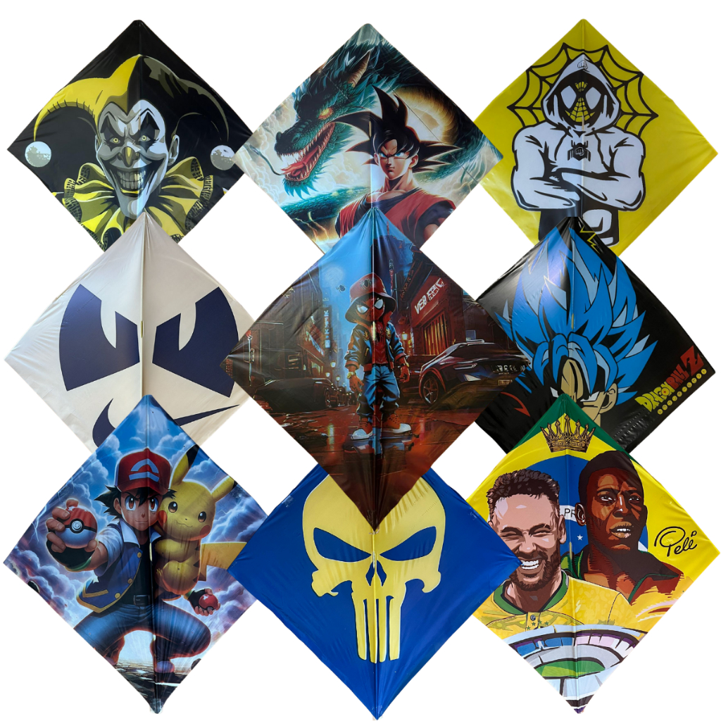 Pipa 33x33cm Sortido Flexinha Alta Qualidade, Artes Estampadas e Plástico Premium