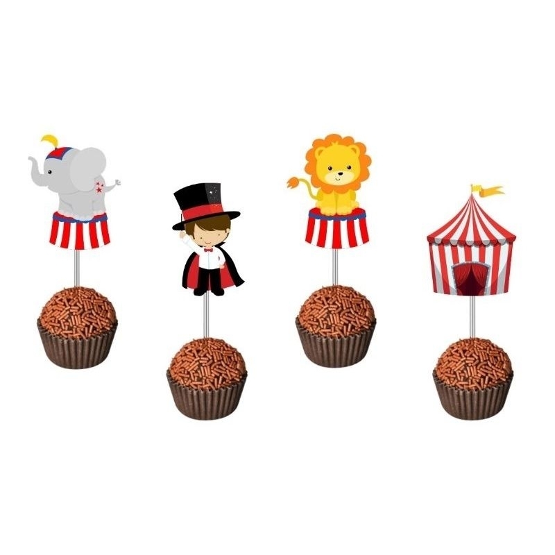 Topper para docinhos Circo Vermelho em Oferta na Shopee
