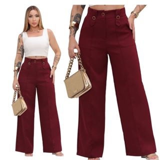Calça Feminina Social Elegante  Alfaiataria Tendência Cintura Alta Com Zíper e  Botões P ao GG em Oferta na Shopee