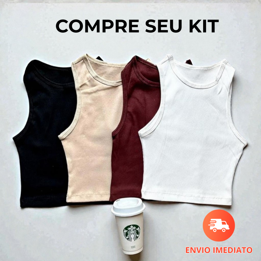 Kit 3 Cropped Feminino Canelada Ribana Regata Feminina Camista Básica Cropped de Academia Estiloso