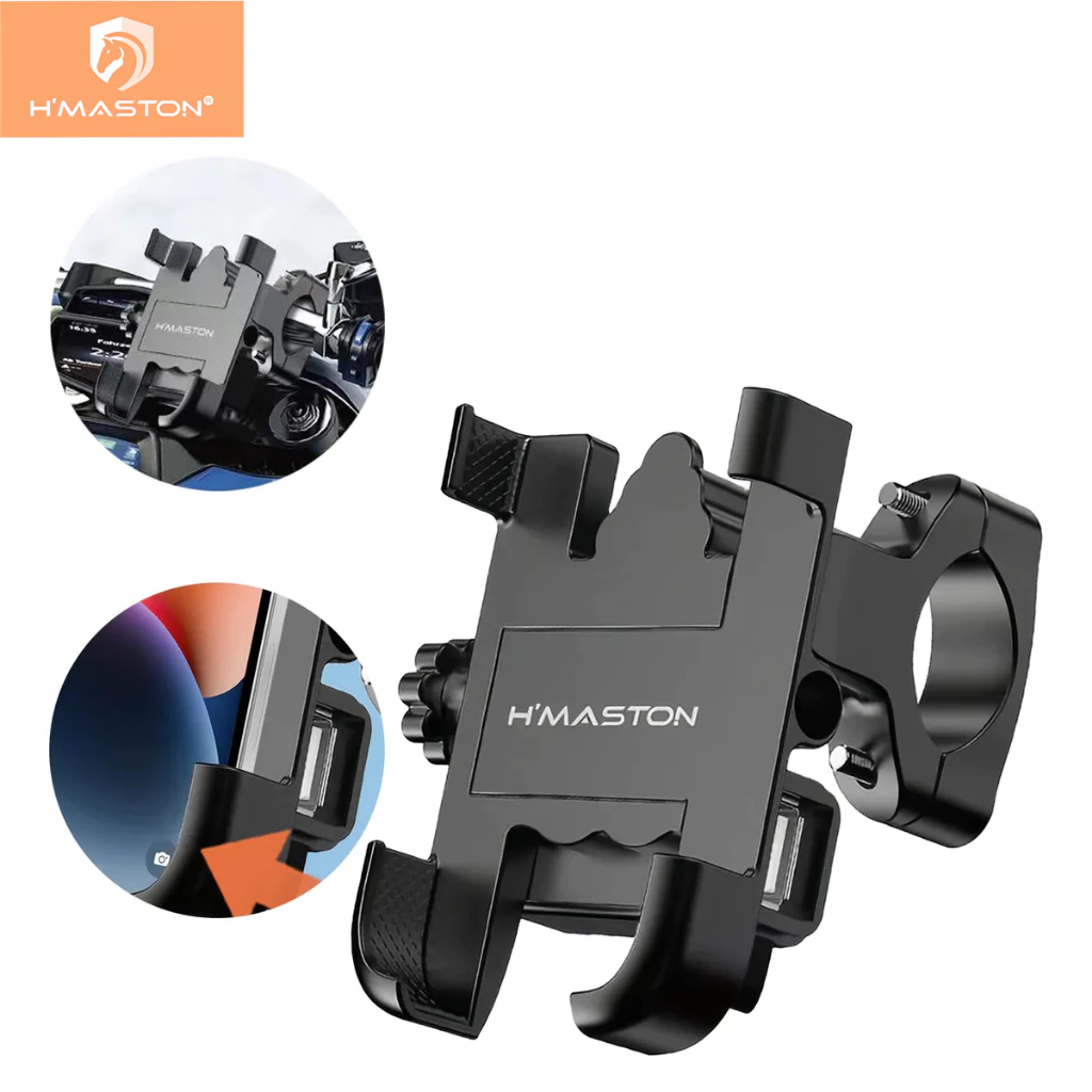 H'maston CJ-108 Suporte Celular Moto Bike Giratorio 360 Aluminio Resistente com carregador USB