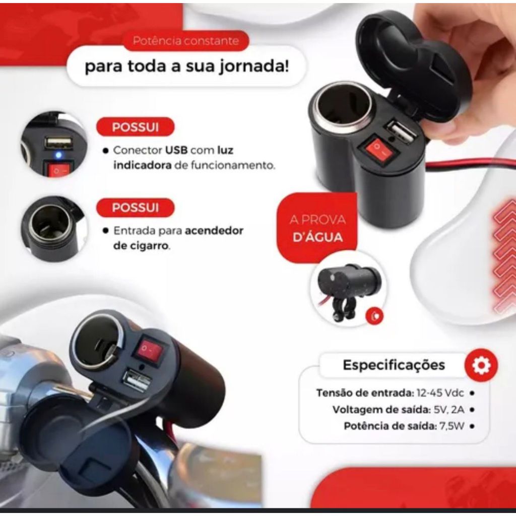 Tomada Usb Carregados Celular 12v Acendedor Cigarro Adaptamento Universal