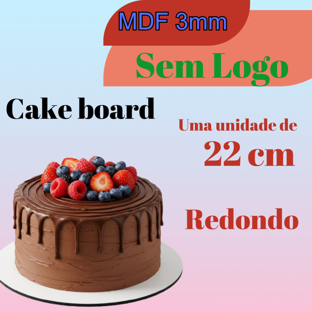 Um Cake de 22cm, redondo, MDF 3mm, Cake board, suporte, tábua, tabuleiro, cakeboard, unidade, único