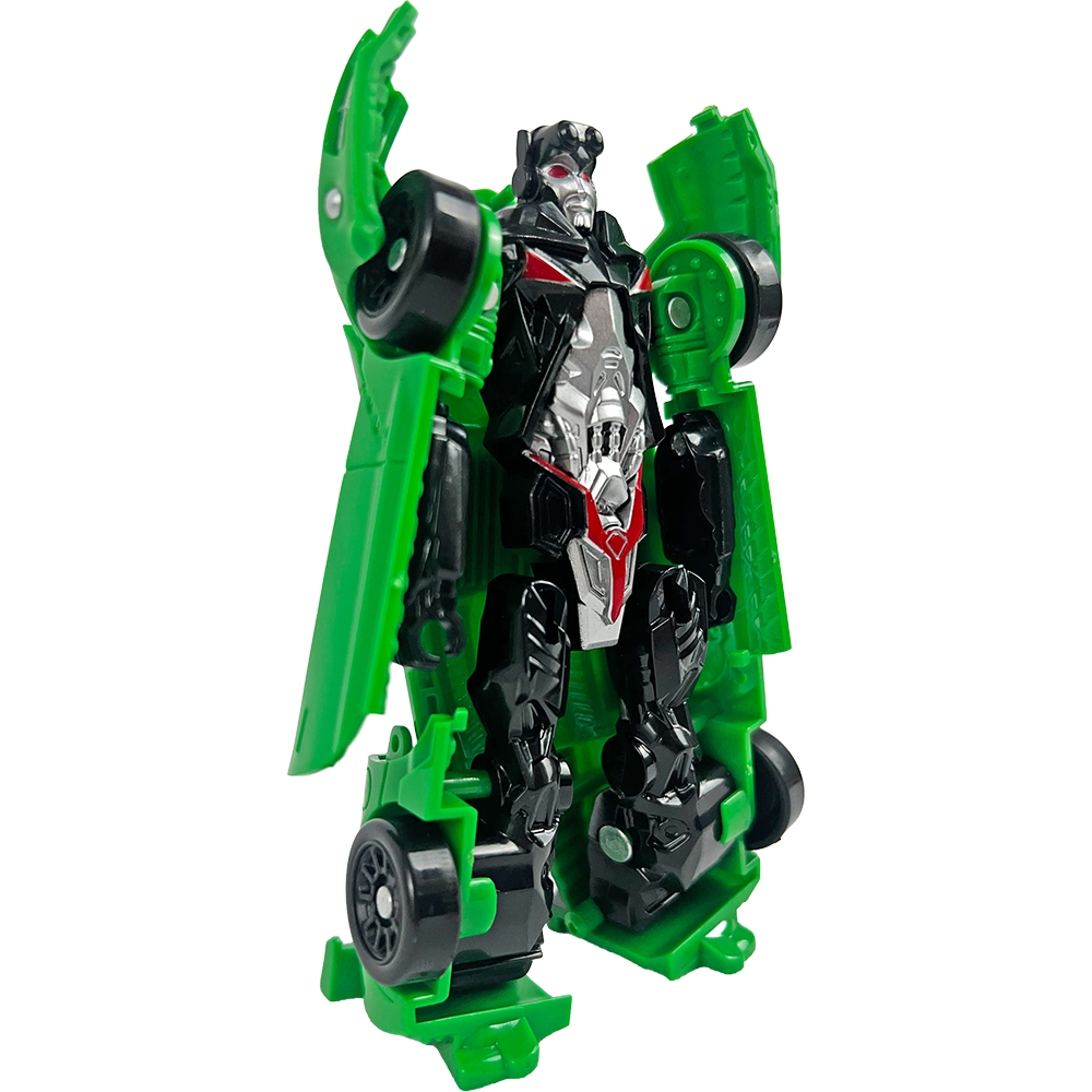 Boneco Robô Articulado Guerreiro Verde 13cm Transformável Em Carro Infantil Robot War Brinquedo