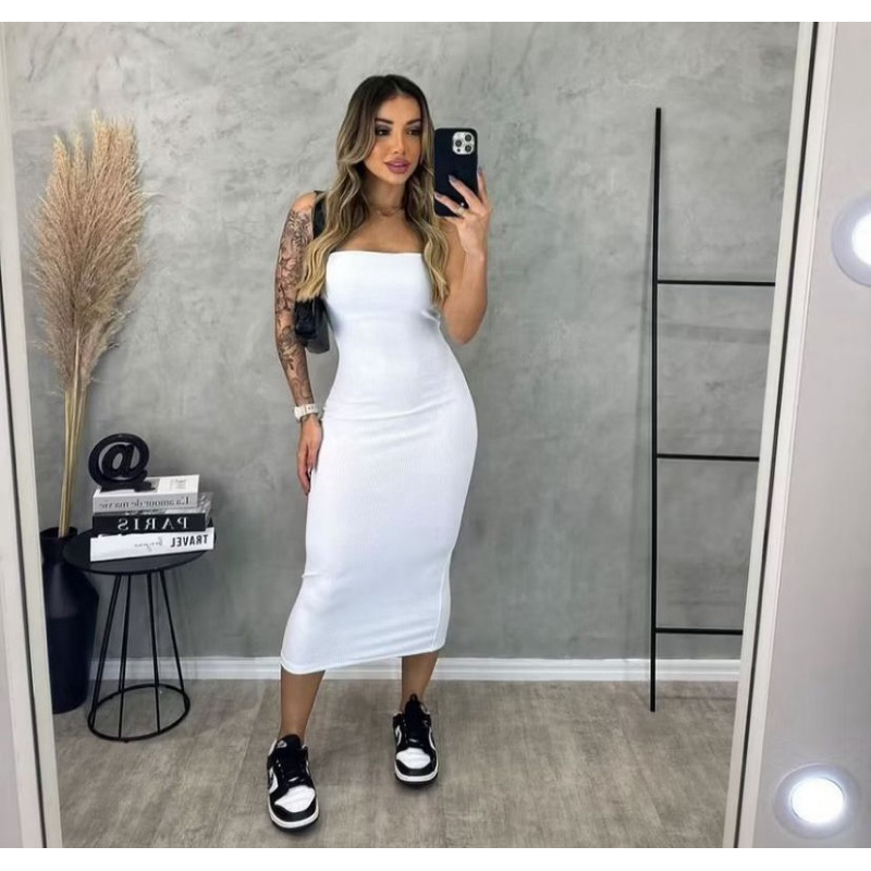 Vestido Midi Tomara que Caia canelado- Elegância e Conforto em um Único Vestido! TECIDO ANARRUGA!