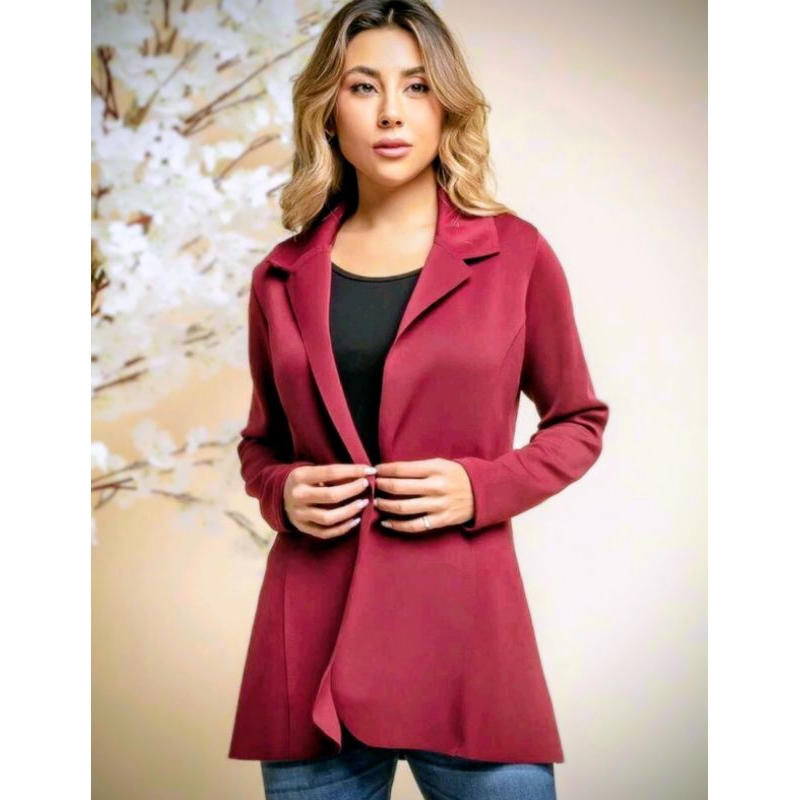 Casaco Blazer Longo Max Neoprene Moda Feminina Básico Roupa Casual