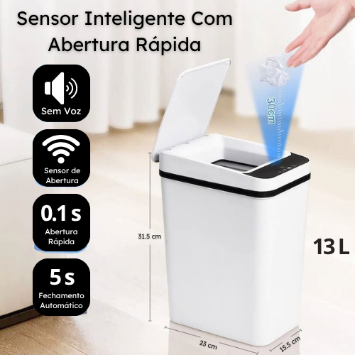 Lixeira com Sensor Automático Inteligente Cesto Lixo Banheiro Cozinha Escritório 13 Litros ST982