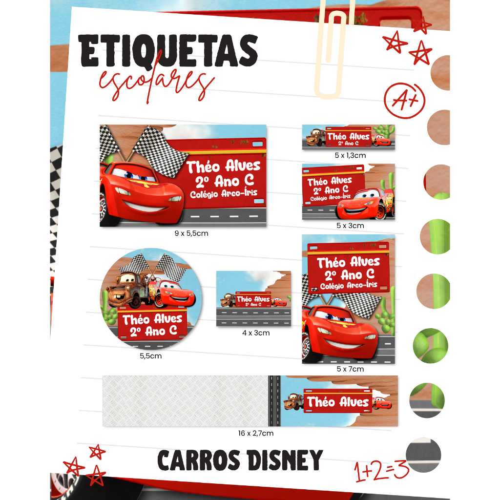 100 Etiquetas Escolares Carros Adesivas - REALIZAMOS QUALQUER TEMA em Oferta na Shopee