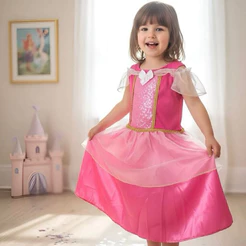 Fantasia Infantil Princesa Aurora Rosa Bela Adormecida Vestido Luxo