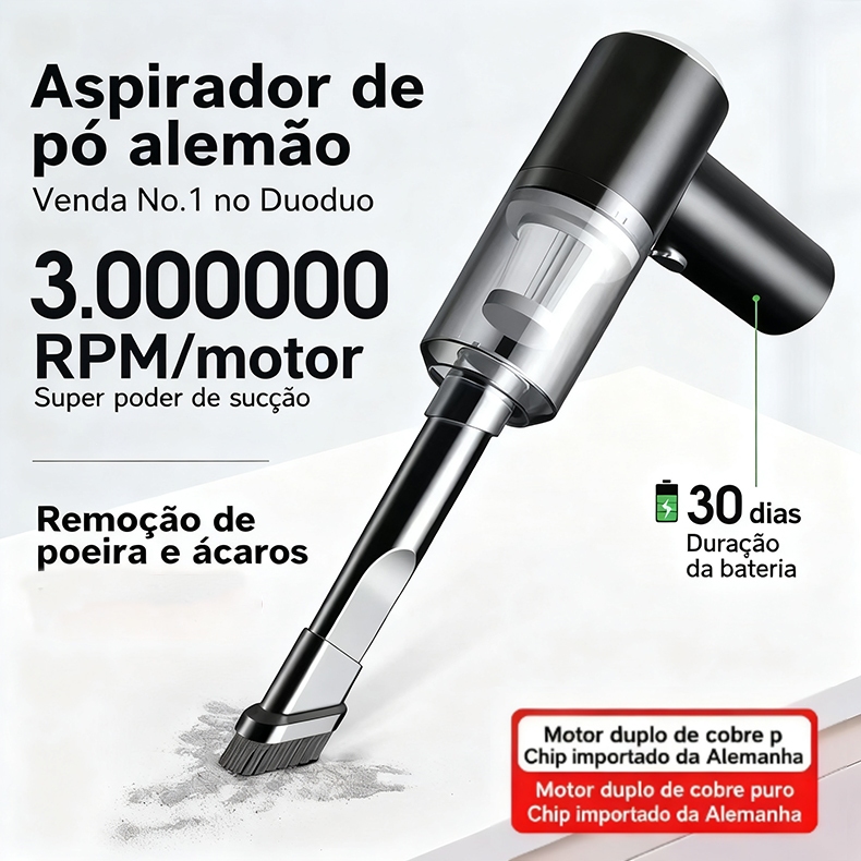 Aspirador De Pó Preto Usb Portátil Completo Linha Premium Carro E Casa