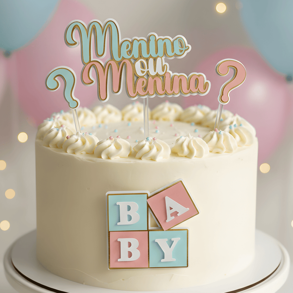 Envio Rápido - Topo de Bolo Chá Revelação / Decoração de Bolo Chá Revelação / Topo Personalizado