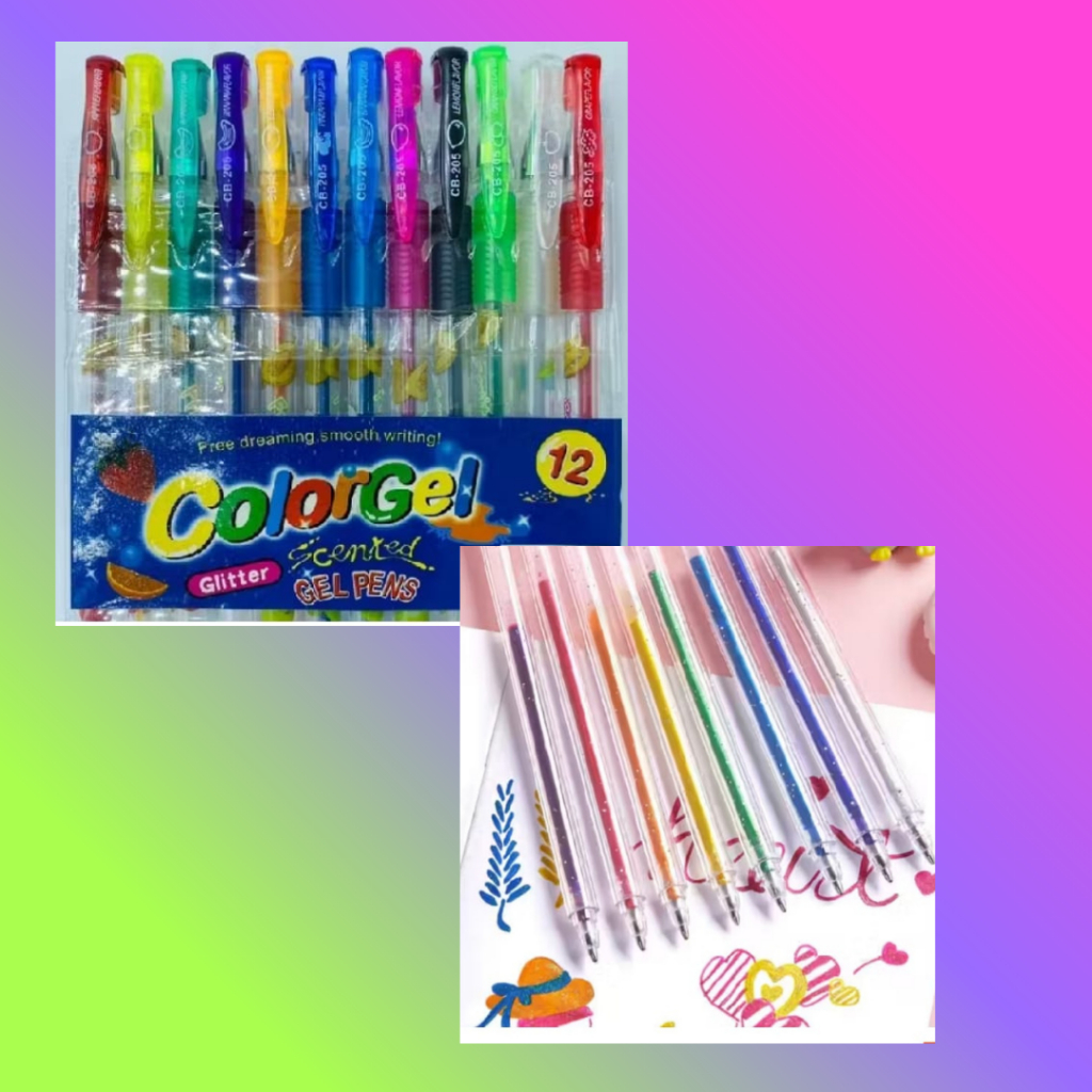 CANETAS GEL CANETINHAS COLORIDAS PERFUME FRUTAS  COM  GLITER KIT COM 6,8,10, UNIDADES