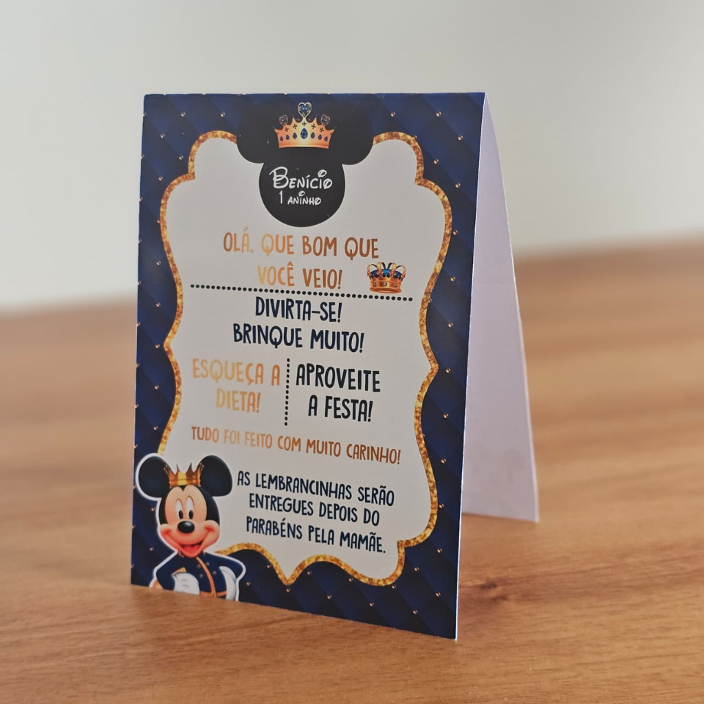 kit 10-20 Centro de Mesa Plaquinha de agradecimento Mickey Realeza Personalizado Lembrancinha, Aniversário, Chá, Festa