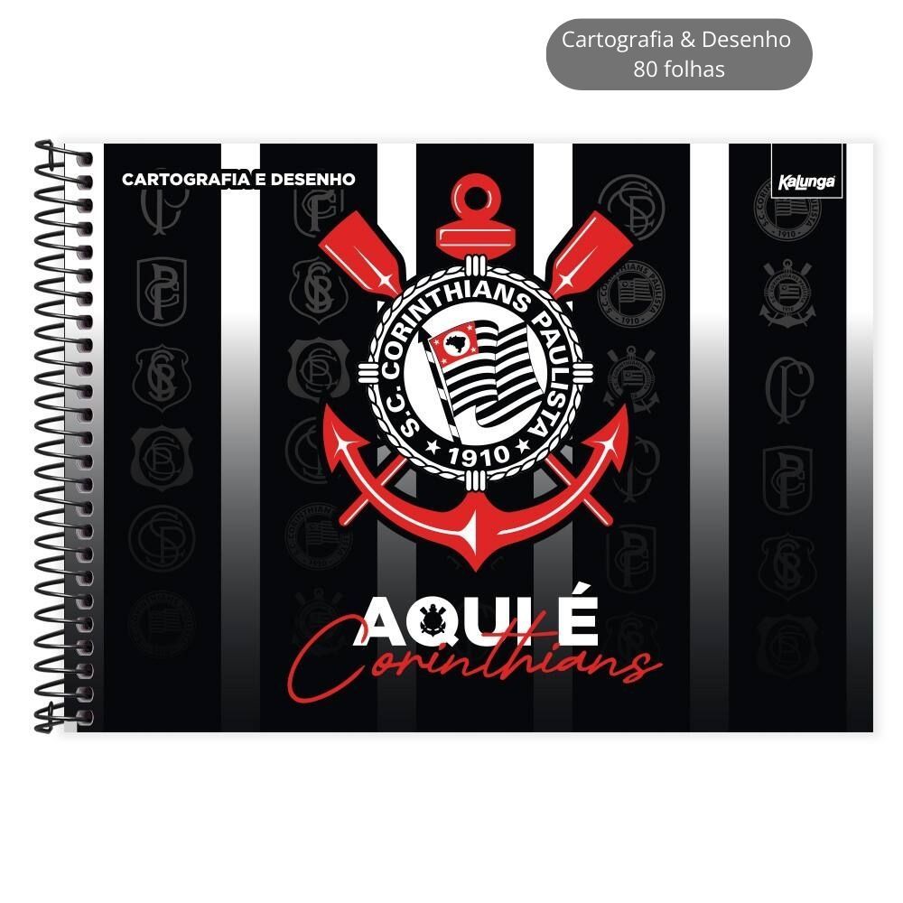 Caderno Cartografia e Desenho Capa Dura 80 Folhas Corinthians 2026
