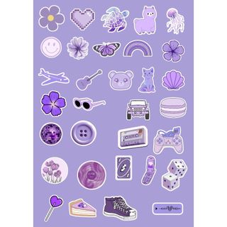 Kit 32 Adesivos Roxo Aesthetic – Impressos em Papel Adesivo para Journal e Scrapbook