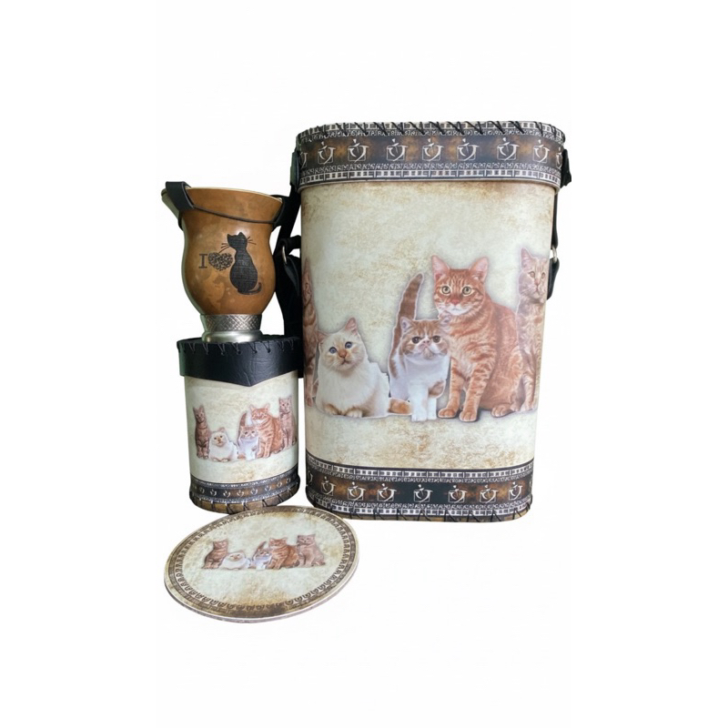 kit chimarrão gato 1lt mateira gatos+cuia +porta erva+tapa cuia+cevador