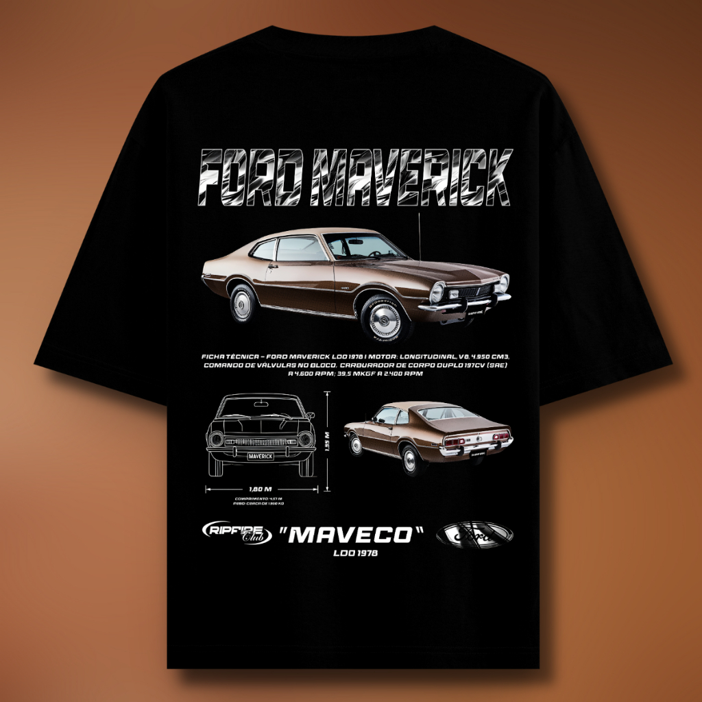 Ripfire Camiseta Oversized Streetwear Ford Maverick 1978 Edição Vintage Exclusiva Algodão Tamanhos Maiores Unissex