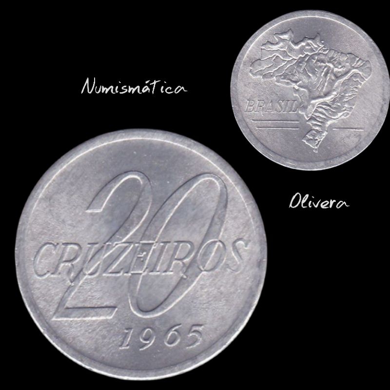 Moeda antiga Brasil 20 cruzeiros 1965.