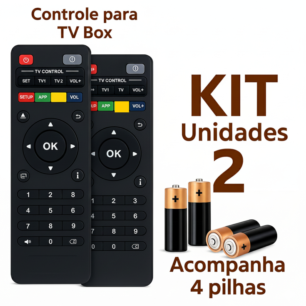 Kit 1 ou 2 Controles Remotos Para TV Box Inteligente Completo com Pilhas