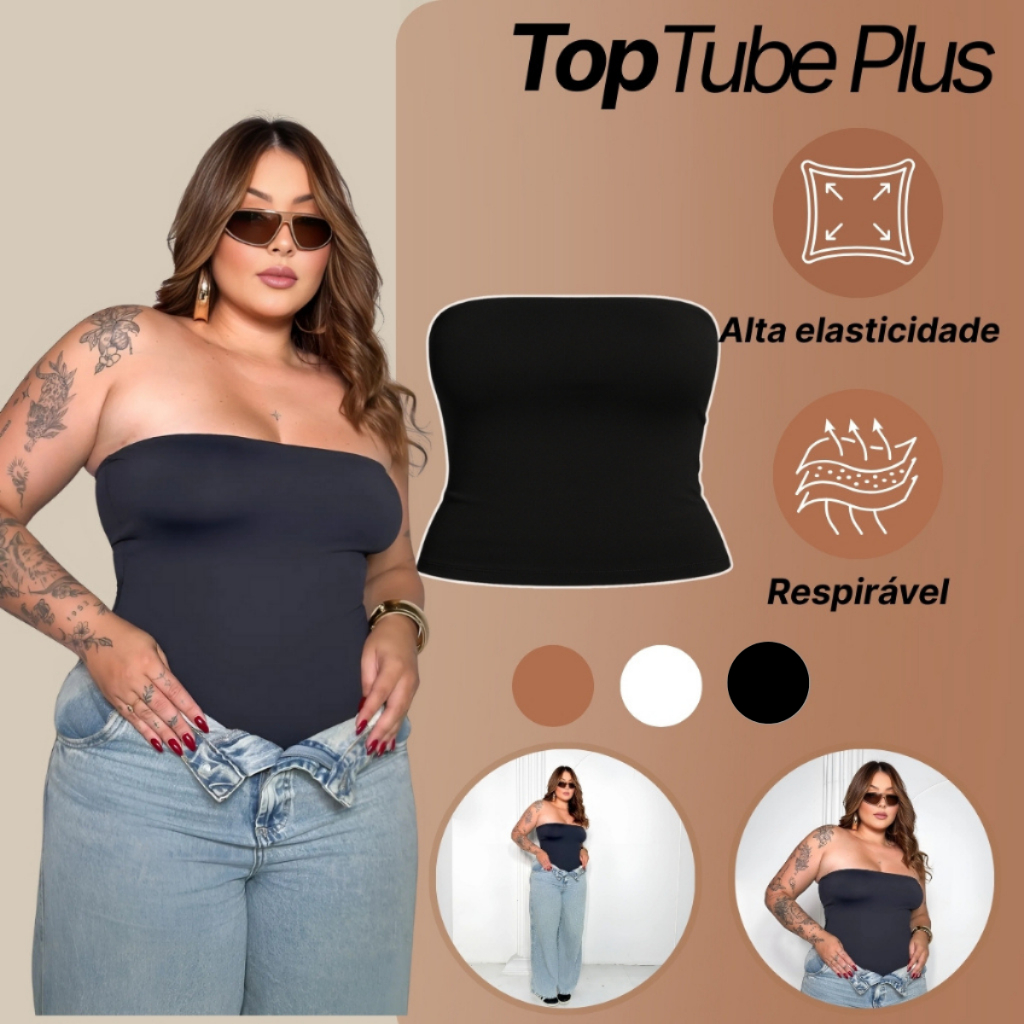 Kit 2 Tube Top Plus Size Feminino Suplex Duplo Tomara Que Caia Confortável e Modela o Corpo G1 G2 G3 em Oferta na Shopee