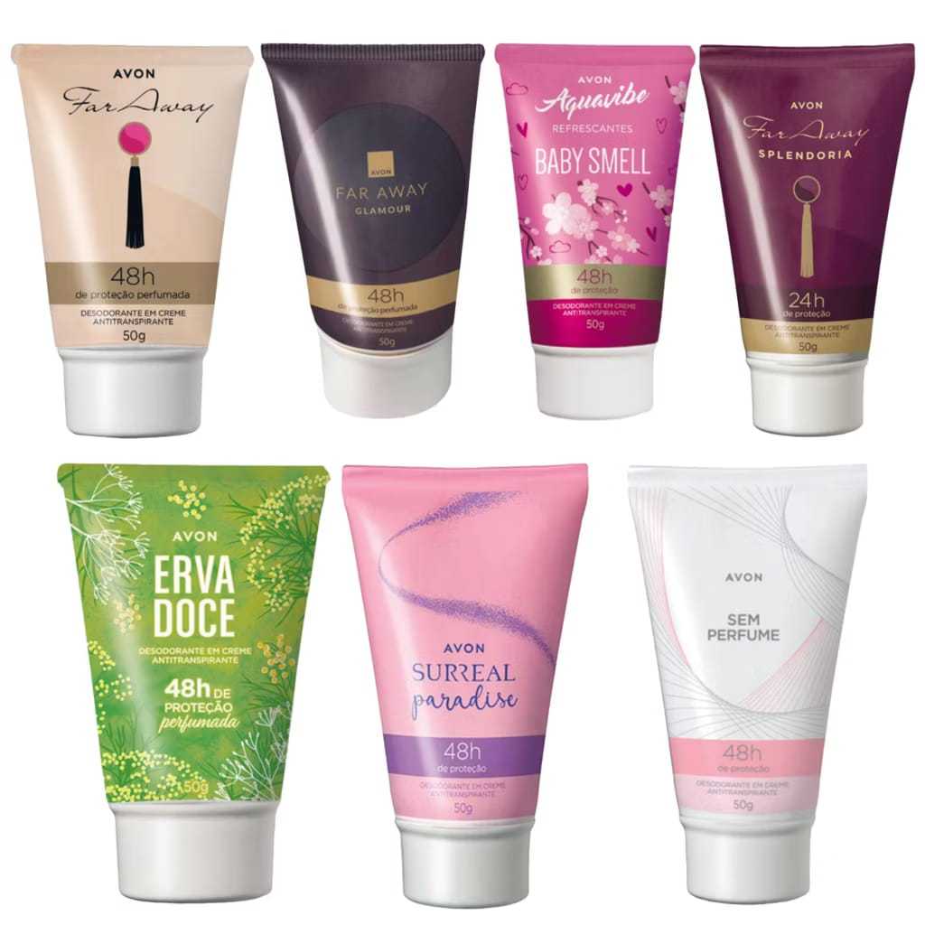 Desodorante em Creme Antitranspirante 48h de Proteção Aquavibe Baby Smell, Erva Doce,Far Away Splendoria,Far Away Glamou