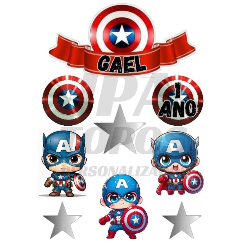 TOPPER ( Topo de bolo personalizado para festa CAPITÃO AMÉRICA BABY)