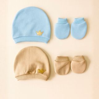 Kit 2 Touca e 2 Luva Para Menino Bebê Recém Nascido RN Macia Confortável Saída Maternidade Gorro Capuz Quentinha em Oferta na Shopee