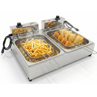 Fritadeira Elétrica Industrial 10L Cuba Dupla com Prensa Cabos de Proteção 2 Tipos de Salgados em Oferta na Shopee