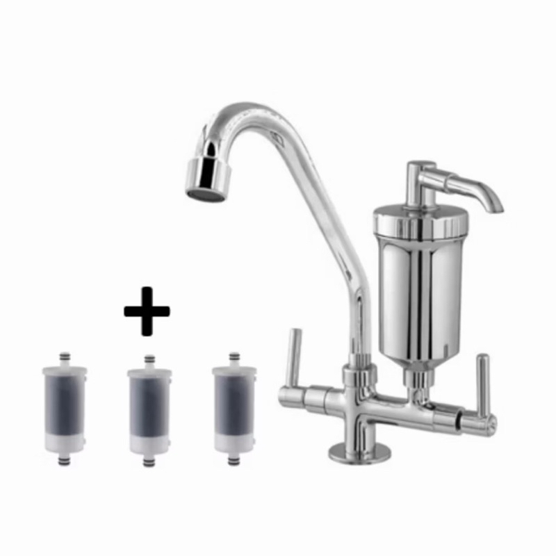 Torneira Filtro Cromada Bica Móvel de Bancada + 3 Refil Extra em Oferta na Shopee