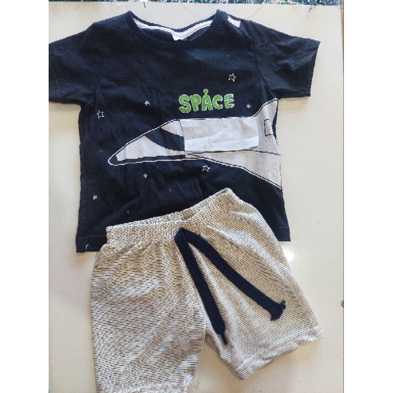 Conjunto Infantil Space – Camiseta Nave Espacial + Short Listrado