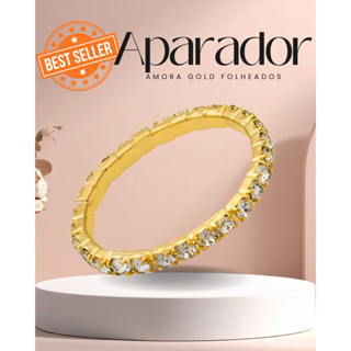 Anel Aparador de Aliança Folheado a Ouro 18k com Zircônias Brancas – Luxo e Elegância em Cada Detalhe em Oferta na Shopee