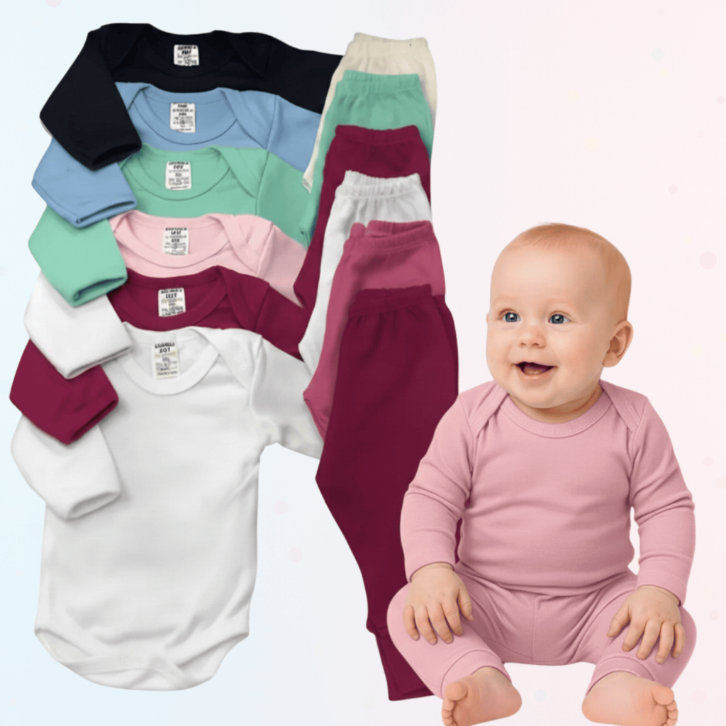 Kit 8 peças body + mijão calça liso bebe menino menina algodão infantil manga longa borys bodie P M