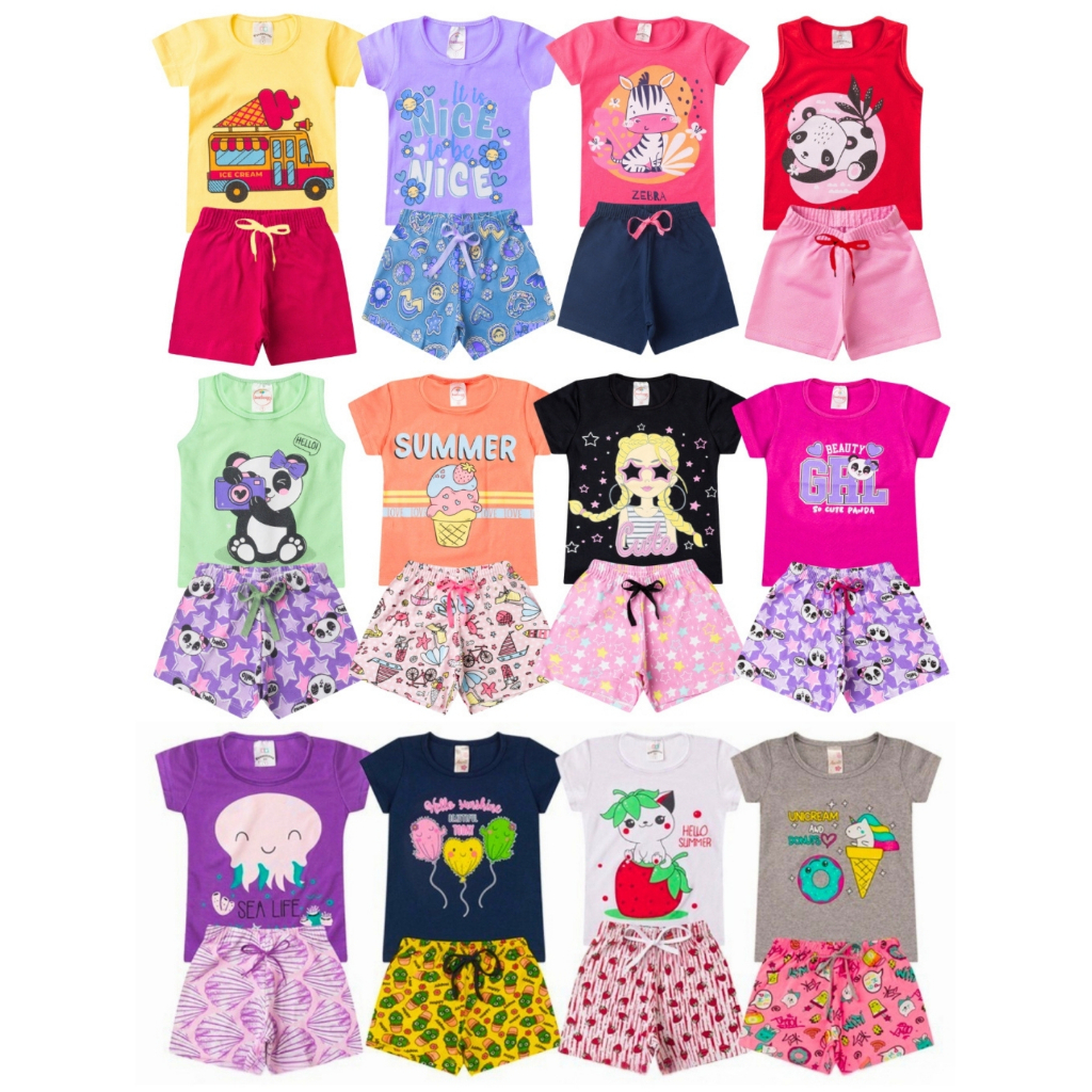 Kit Sortido 4, 6 ou 12 Peças Roupa Infantil Menina Verão Algodão Conjunto Criança Feminino · foto 2