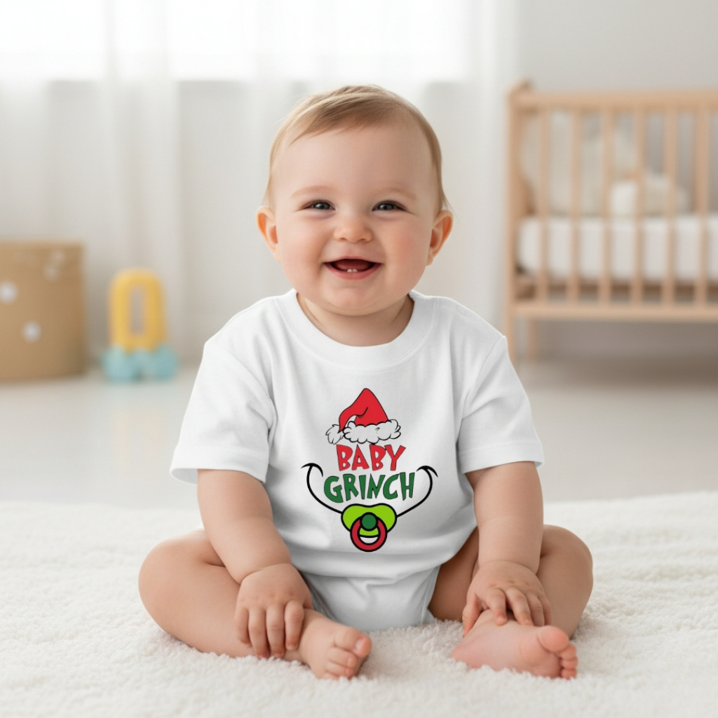 Camiseta Infantil Menino Estampada Baby Grinch Natal Algodão Macio Lançamento Crianças Desenho