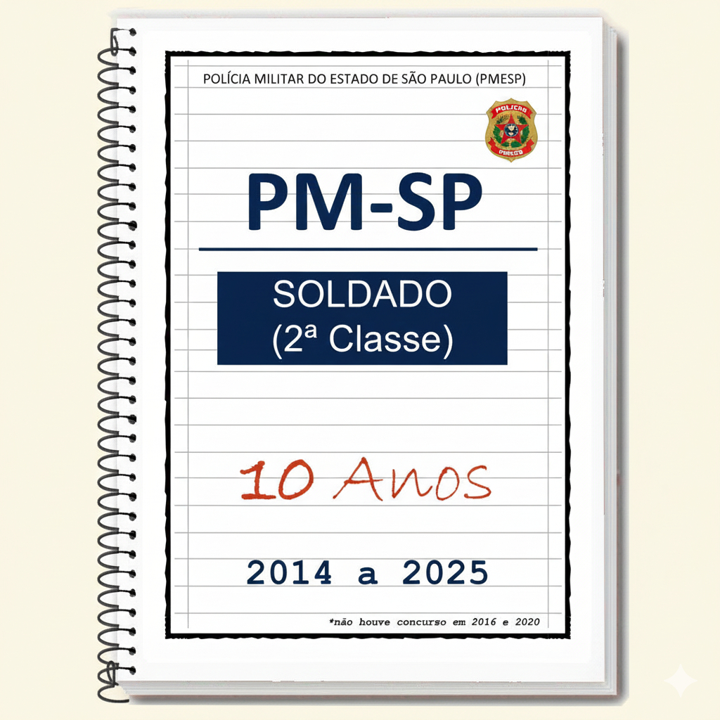 PM-SP - SOLDADO (2ª Classe) 2025 - Caderno de Provas + Gabarito + Folhas de Redação - PMSP